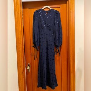 Ted Baker Navy Spot Jacquard Midaxi Dress, Size 1 (US 2)
